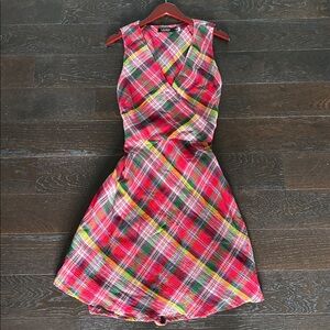Red Plaid Ralph Lauren Faux Wrap Dress A Line Casual Dress sz 12